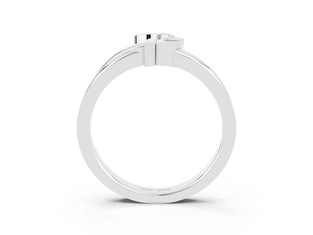 Three-Stone Round Peridot Leaf Bypass Ring in White gold with Bezel Setting
