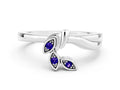 Three-Stone Round Tanzanite Leaf Bypass Ring in Silver with Bezel Setting