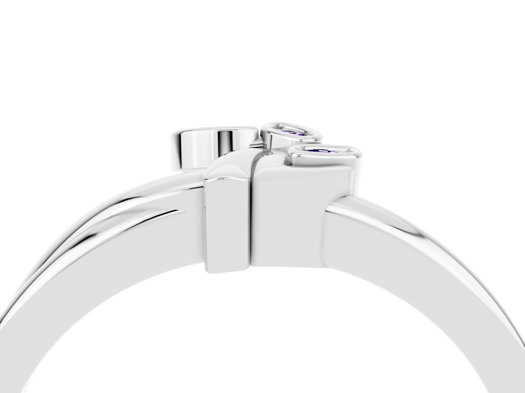 Three-Stone Round Tanzanite Leaf Bypass Ring in Silver with Bezel Setting