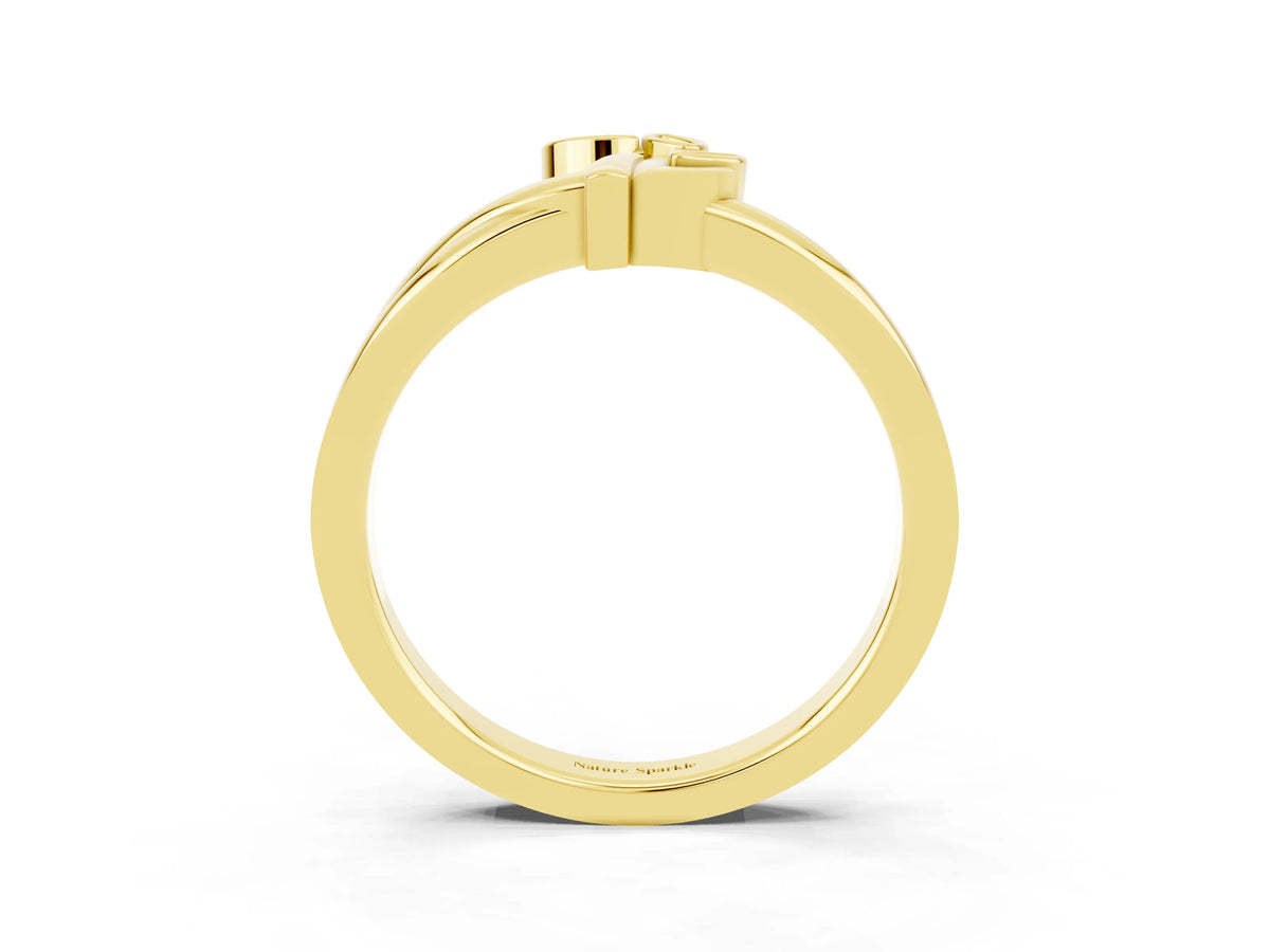 Three-Stone Round Tanzanite Leaf Bypass Ring in Yellow gold with Bezel Setting