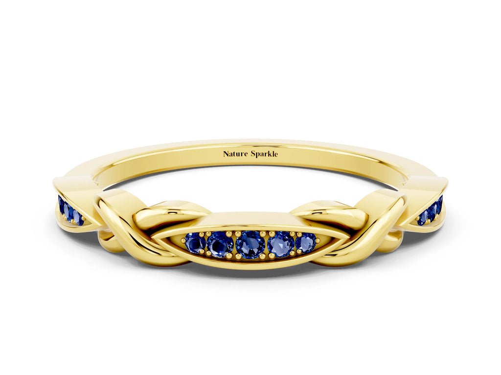 Twisted Marquise Blue Sapphire Pavé Band in Yellow gold with Shared Prong Setting