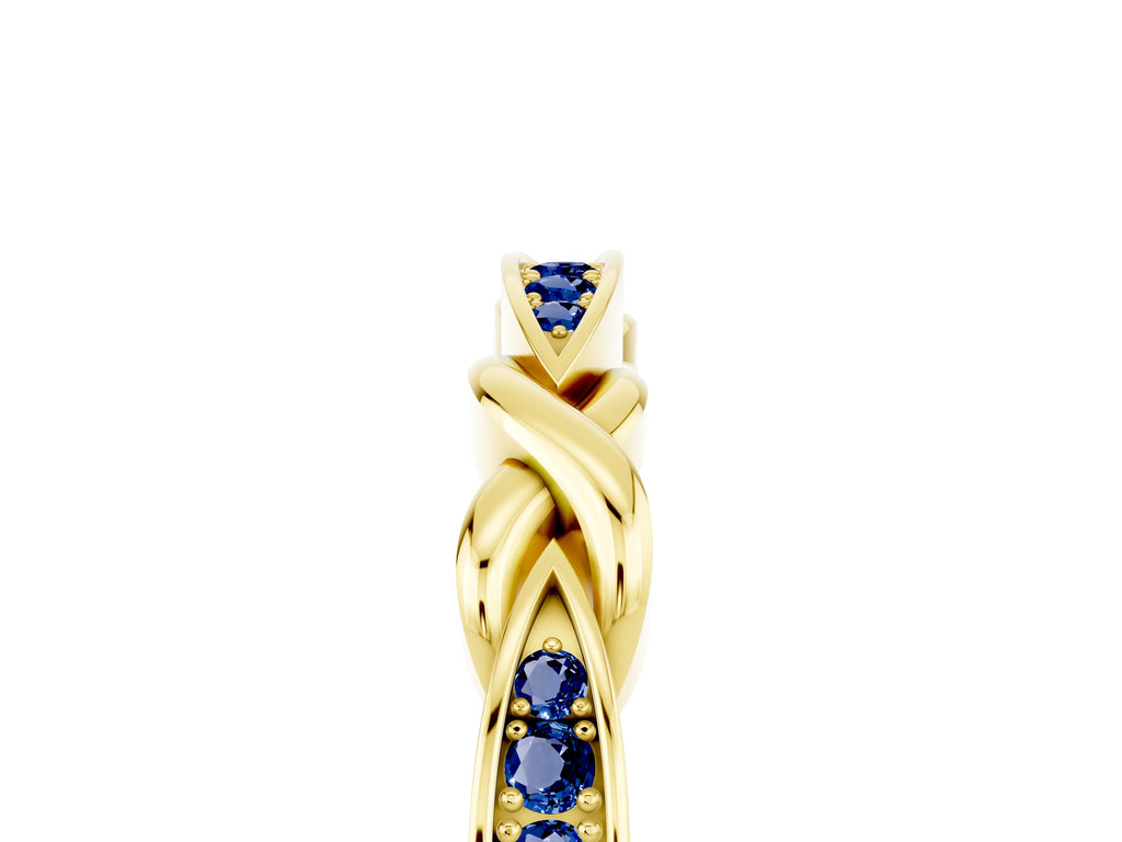Twisted Marquise Blue Sapphire Pavé Band in Yellow gold with Shared Prong Setting