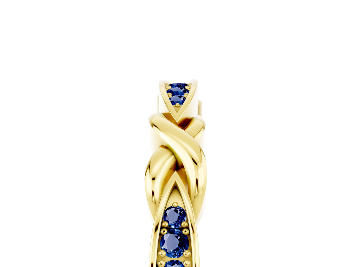 Twisted Marquise Blue Sapphire Pavé Band in Yellow gold with Shared Prong Setting