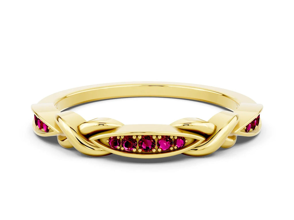 Twisted Marquise Garnet Pavé Band in Yellow gold with Shared Prong Setting 