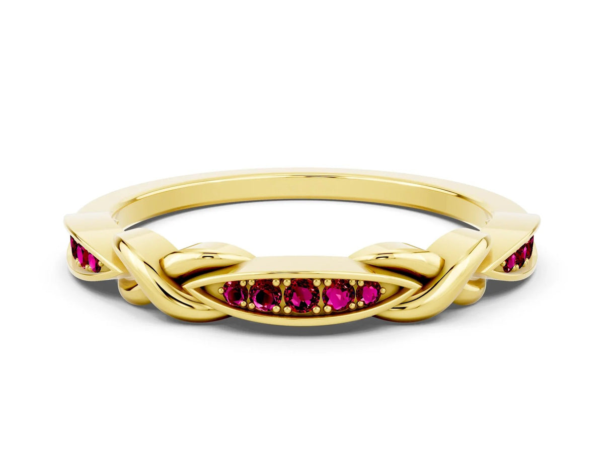 Twisted Marquise Garnet Pavé Band in Yellow gold with Shared Prong Setting 