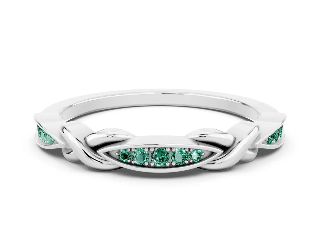 Twisted Marquise Green Sapphire Pavé Band in Platinum with Shared Prong Setting 