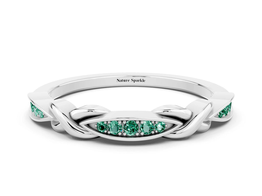 Twisted Marquise Green Sapphire Pavé Band in Platinum with Shared Prong Setting