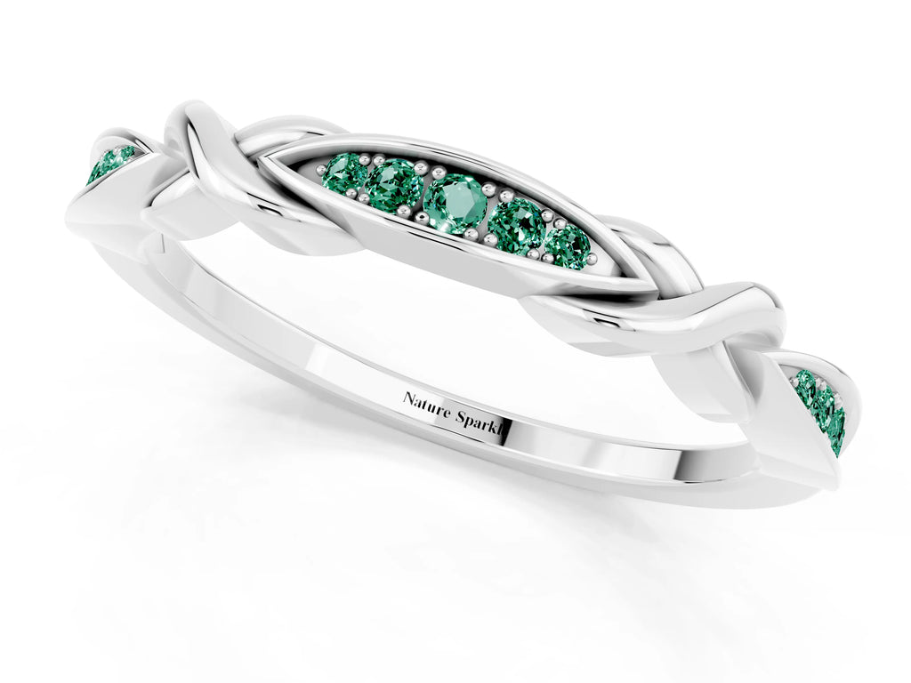 Twisted Marquise Green Sapphire Pavé Band in Platinum with Shared Prong Setting