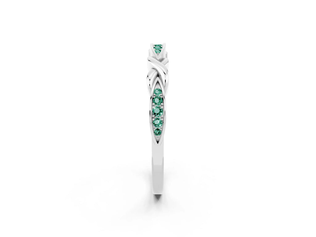 Twisted Marquise Green Sapphire Pavé Band in Platinum with Shared Prong Setting