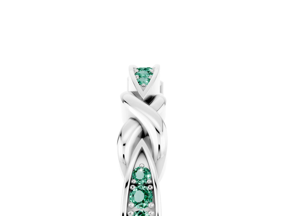 Twisted Marquise Green Sapphire Pavé Band in Platinum with Shared Prong Setting