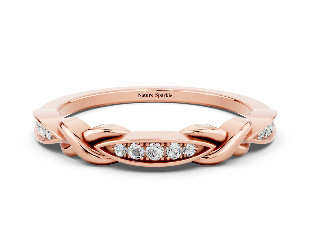 Twisted Marquise Moissanite Pavé Band in Rose gold with Shared Prong Setting