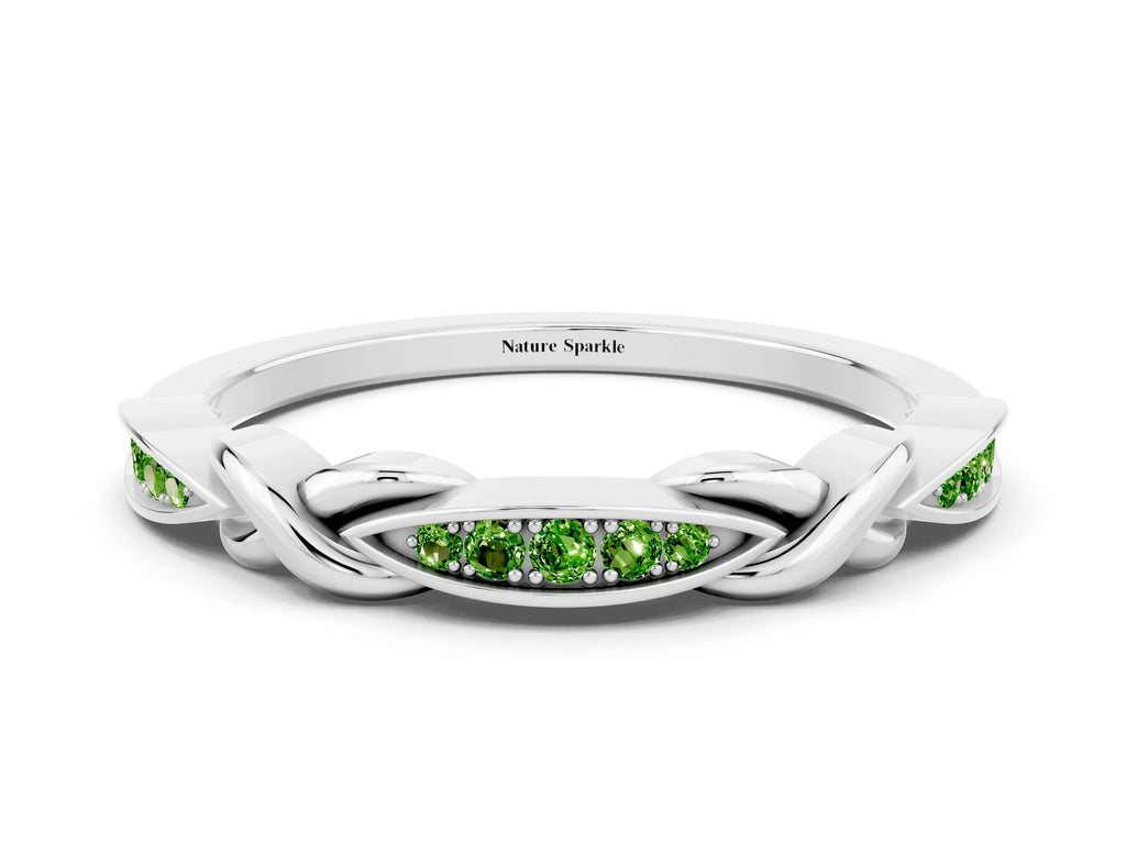 Twisted Marquise Peridot Pavé Band in Silver with Shared Prong Setting