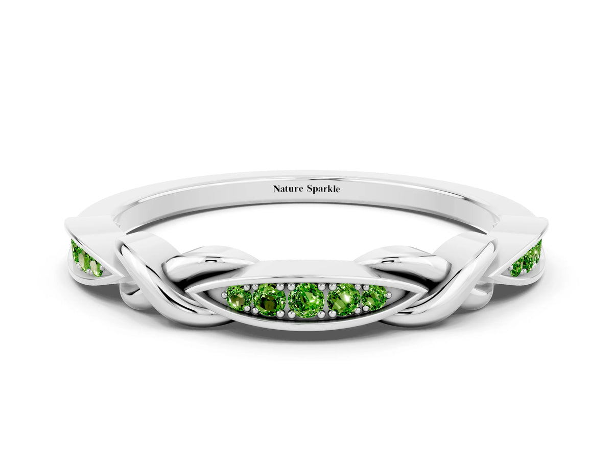 Twisted Marquise Peridot Pavé Band in Silver with Shared Prong Setting