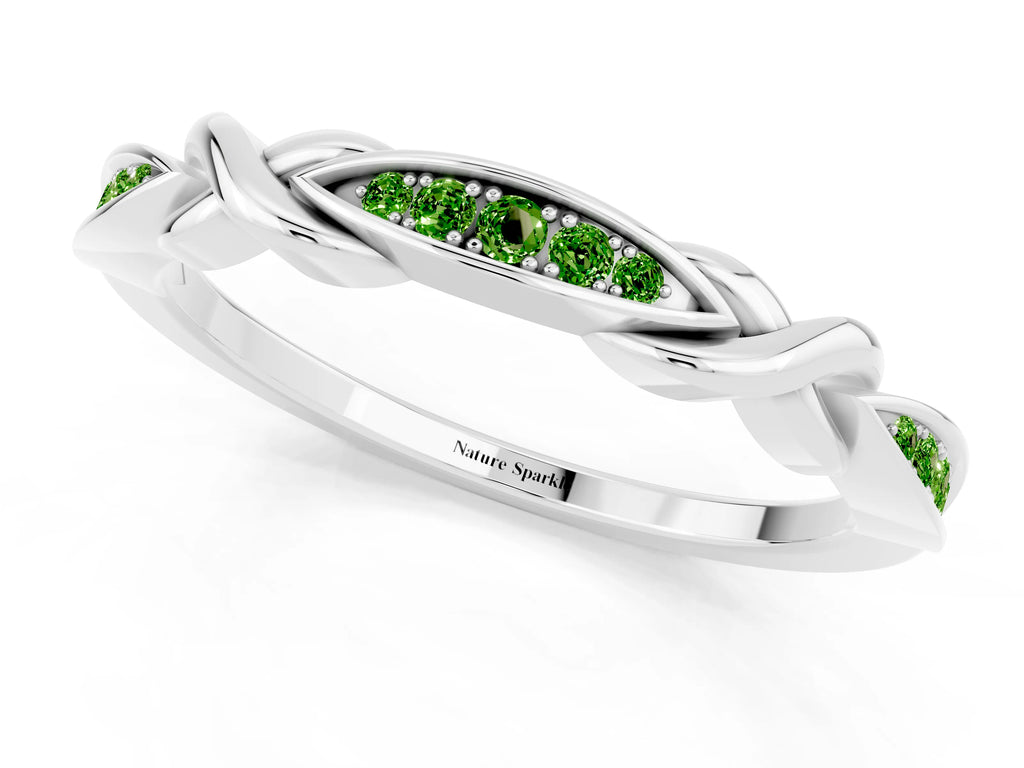 Twisted Marquise Peridot Pavé Band in Silver with Shared Prong Setting