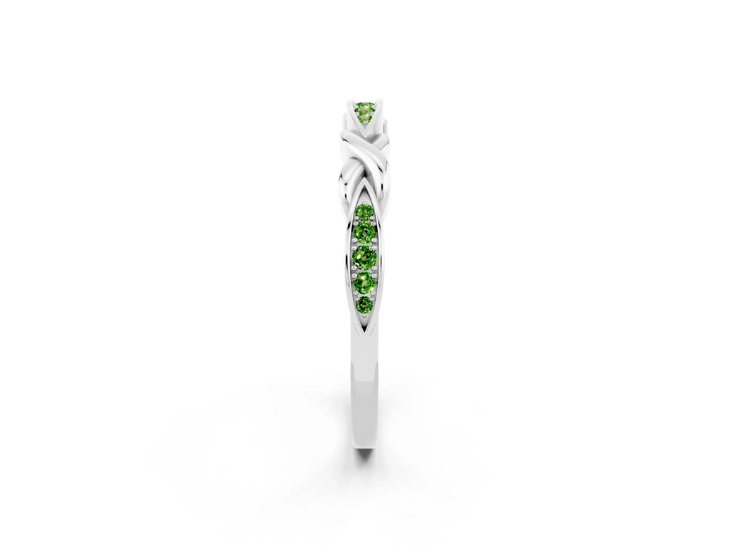 Twisted Marquise Peridot Pavé Band in Silver with Shared Prong Setting