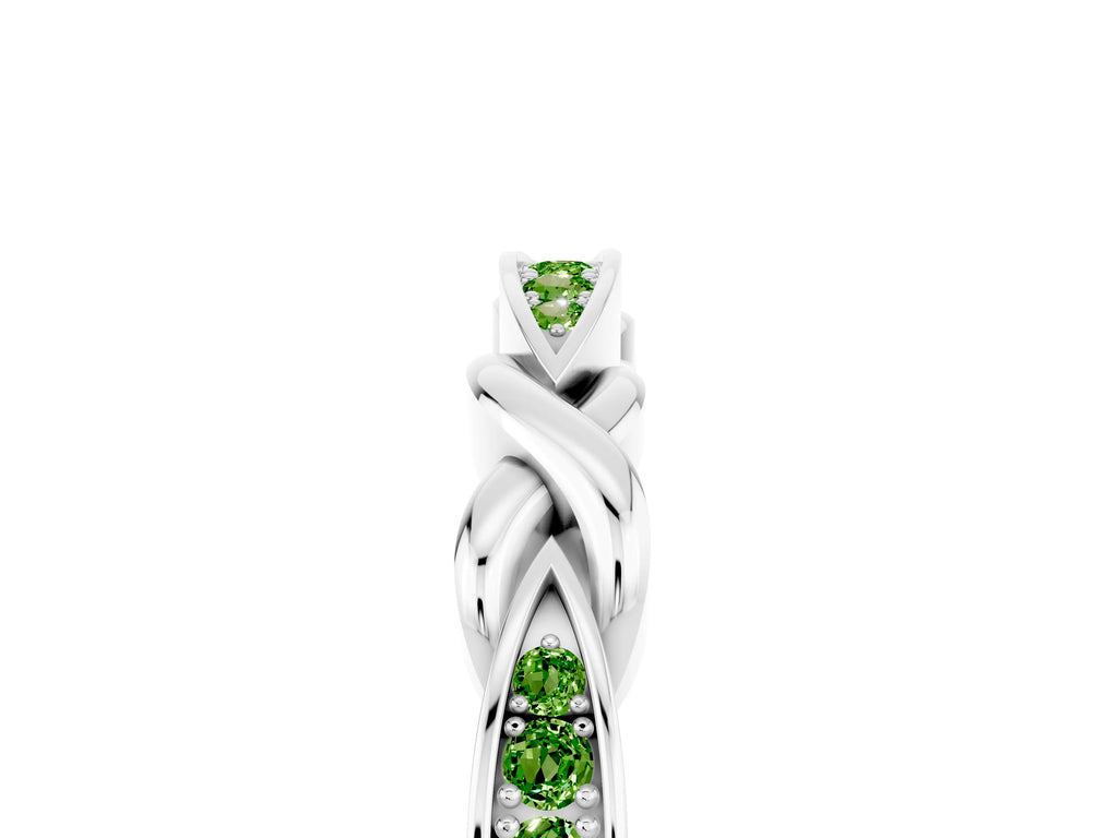 Twisted Marquise Peridot Pavé Band in Silver with Shared Prong Setting