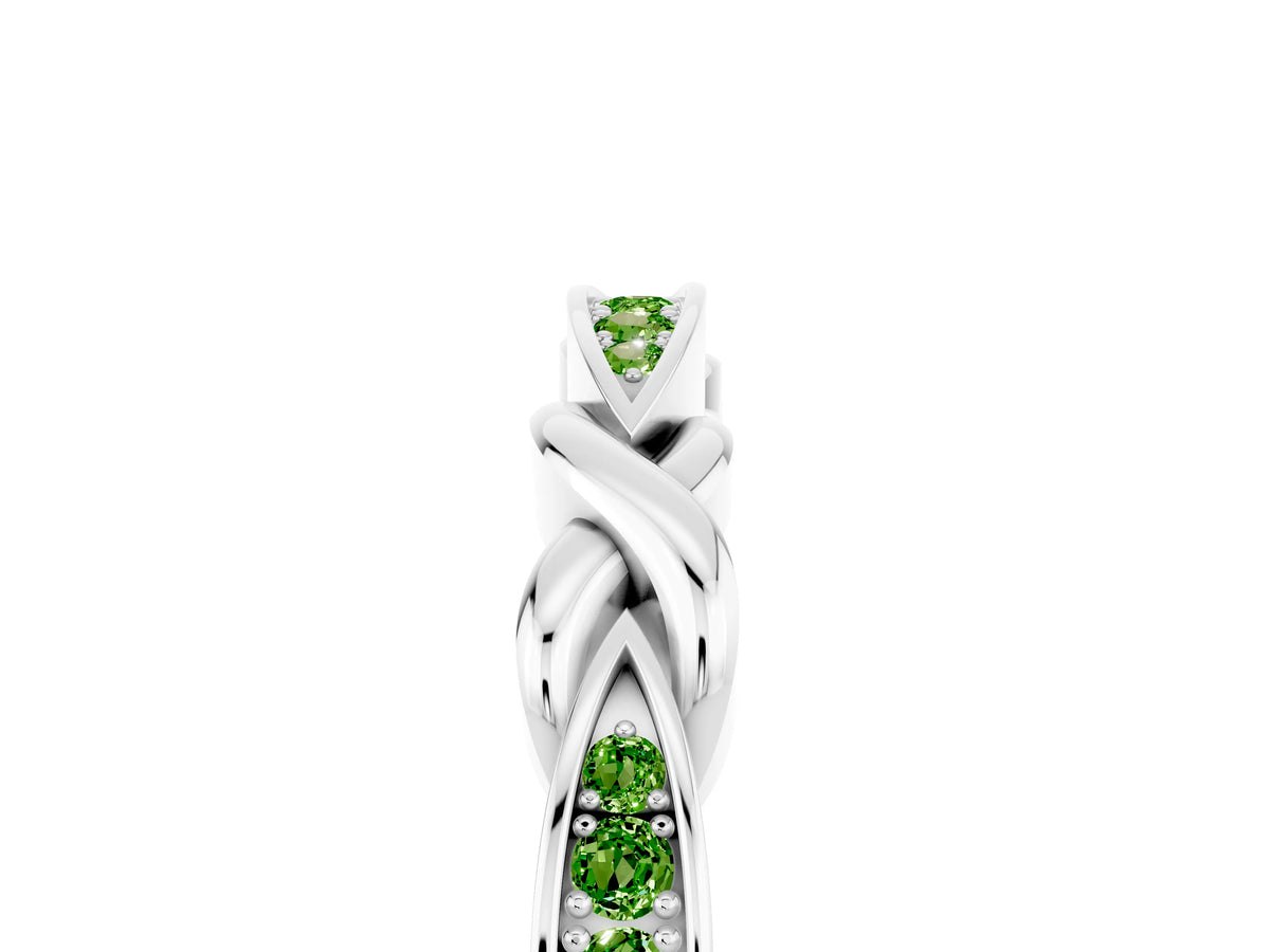 Twisted Marquise Peridot Pavé Band in Silver with Shared Prong Setting