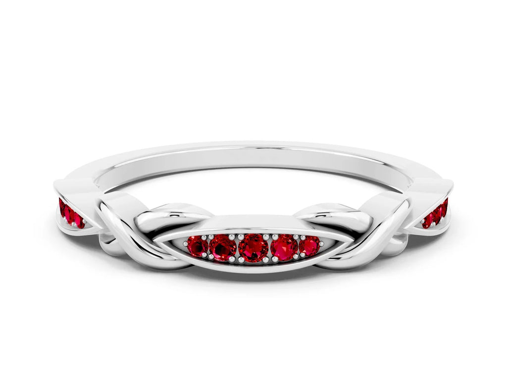 Twisted Marquise Ruby Pavé Band in Silver with Shared Prong Setting 
