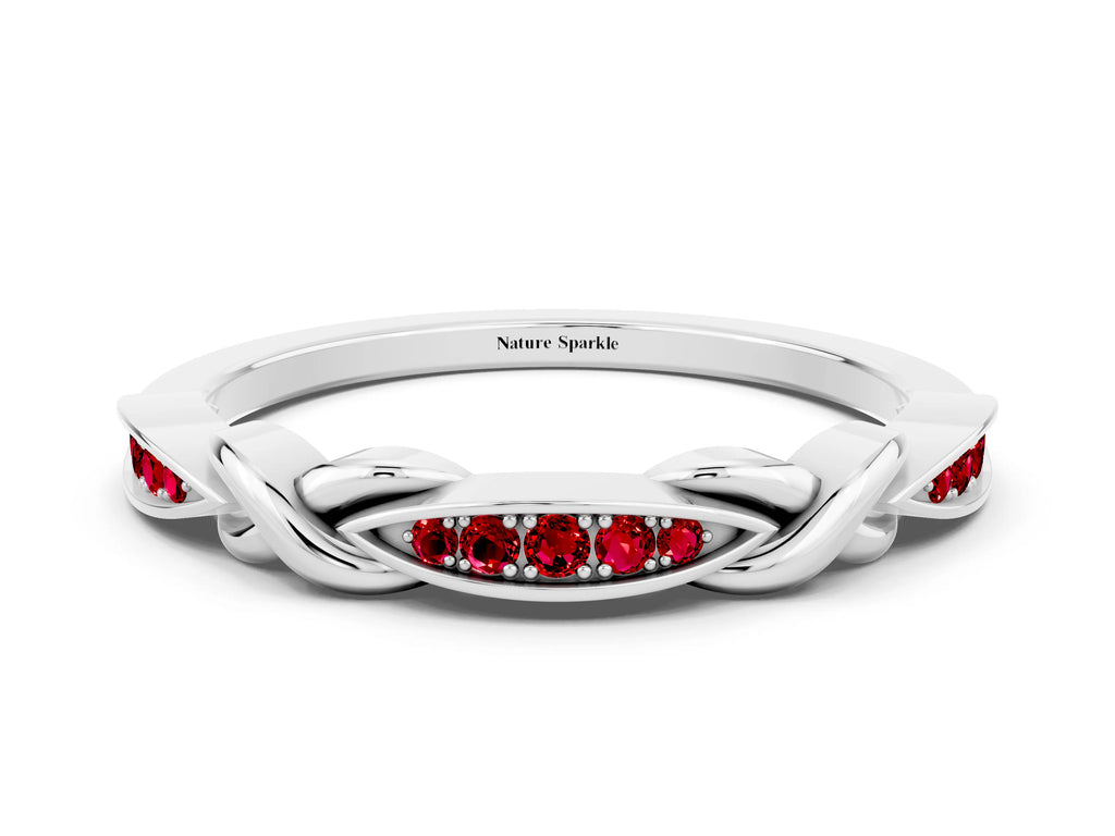 Twisted Marquise Ruby Pavé Band in Silver with Shared Prong Setting
