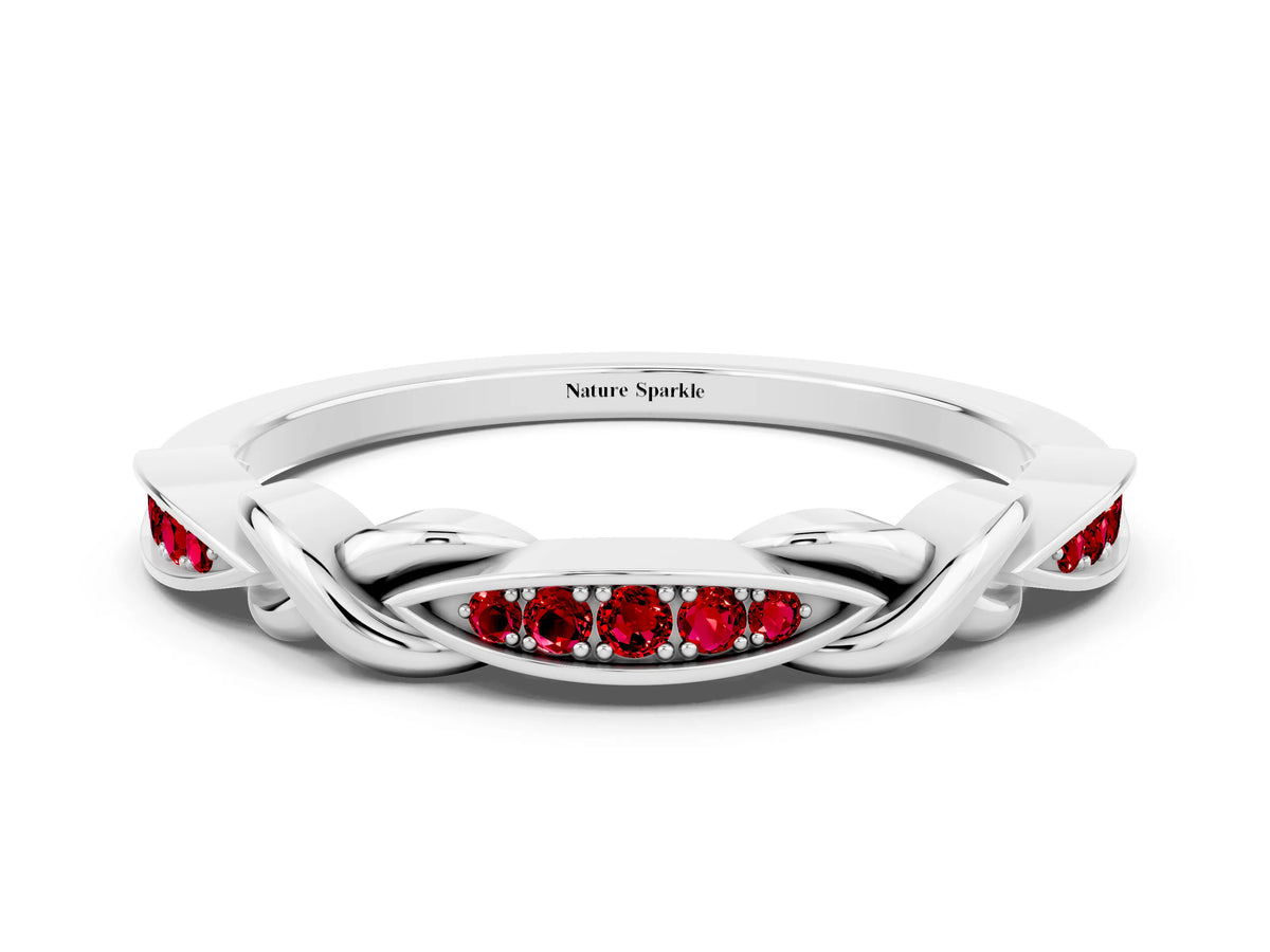 Twisted Marquise Ruby Pavé Band in Silver with Shared Prong Setting