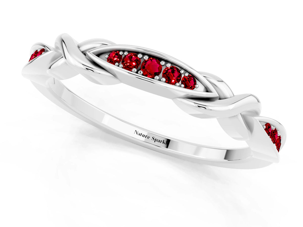 Twisted Marquise Ruby Pavé Band in Silver with Shared Prong Setting