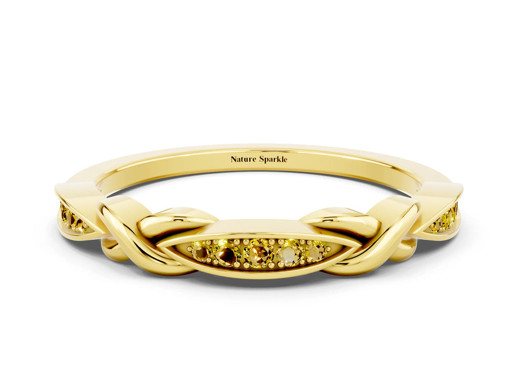 Twisted Marquise Yellow Sapphire Pavé Band in Yellow gold with Shared Prong Setting