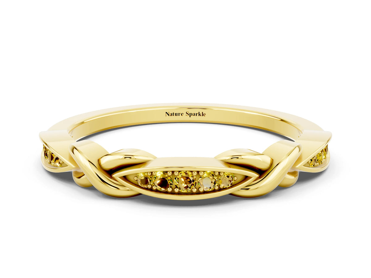 Twisted Marquise Yellow Sapphire Pavé Band in Yellow gold with Shared Prong Setting