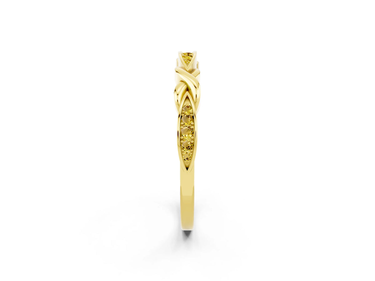 Twisted Marquise Yellow Sapphire Pavé Band in Yellow gold with Shared Prong Setting