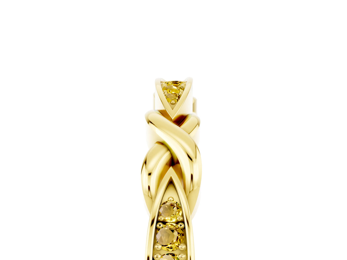 Twisted Marquise Yellow Sapphire Pavé Band in Yellow gold with Shared Prong Setting