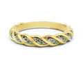 Twisted Pavé Round Aquamarine Eternity Band in Yellow gold with Shared Prong Setting 