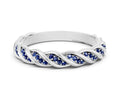 Twisted Pavé Round Blue Sapphire Eternity Band in Silver with Shared Prong Setting 