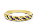 Twisted Pavé Round Blue Sapphire Eternity Band in Yellow gold with Shared Prong Setting 