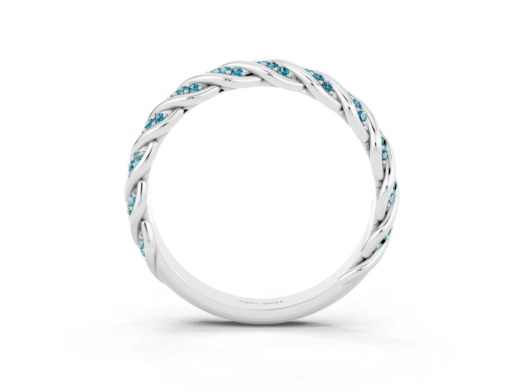 Twisted Pavé Round Blue Topaz Eternity Band in Silver with Shared Prong Setting