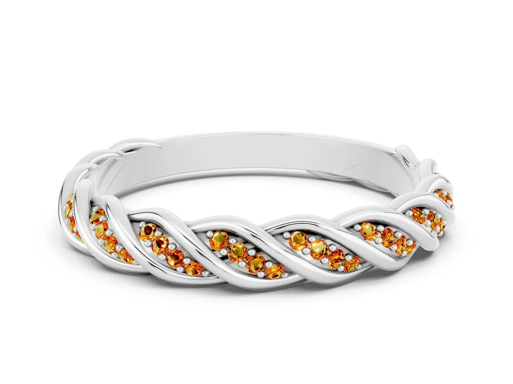 Twisted Pavé Round Citrine Eternity Band in Platinum with Shared Prong Setting 