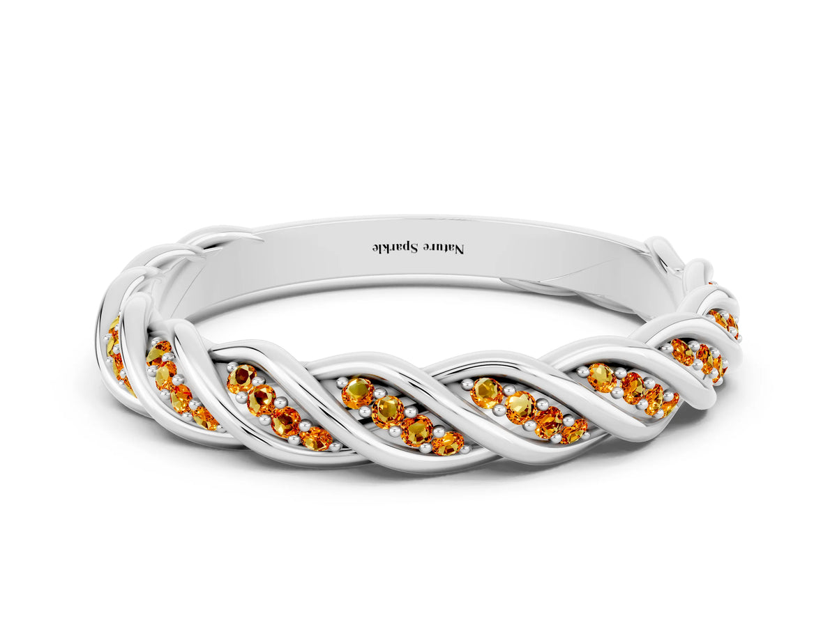 Twisted Pavé Round Citrine Eternity Band in Platinum with Shared Prong Setting