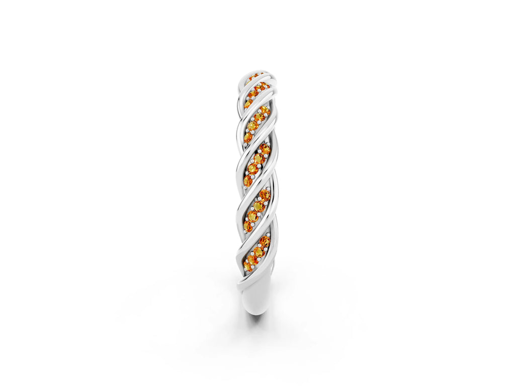 Twisted Pavé Round Citrine Eternity Band in Platinum with Shared Prong Setting
