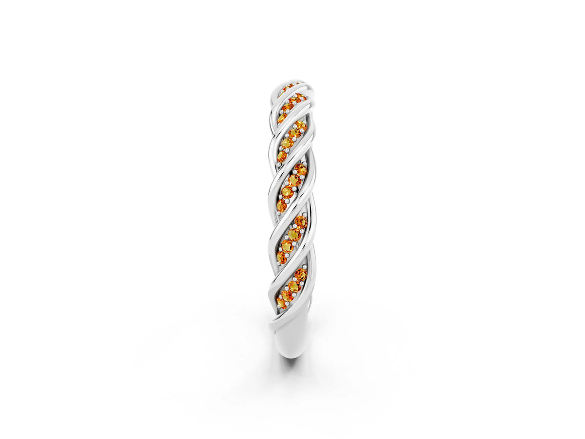 Twisted Pavé Round Citrine Eternity Band in Platinum with Shared Prong Setting