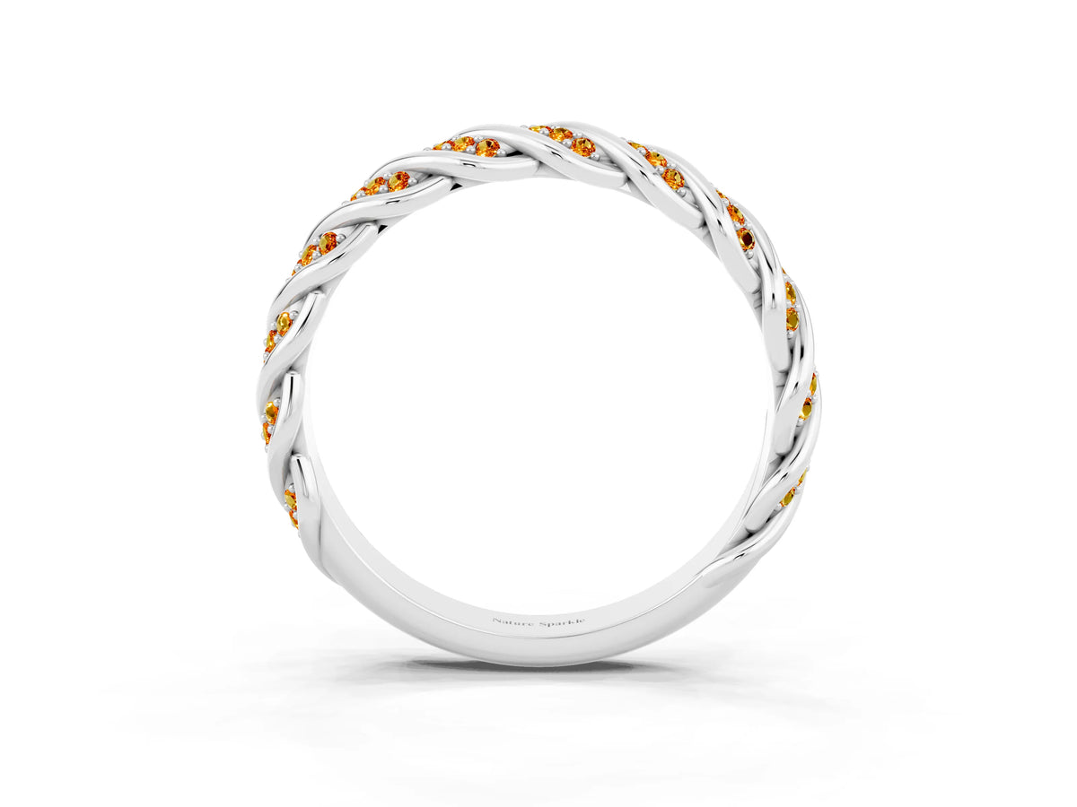 Twisted Pavé Round Citrine Eternity Band in Platinum with Shared Prong Setting