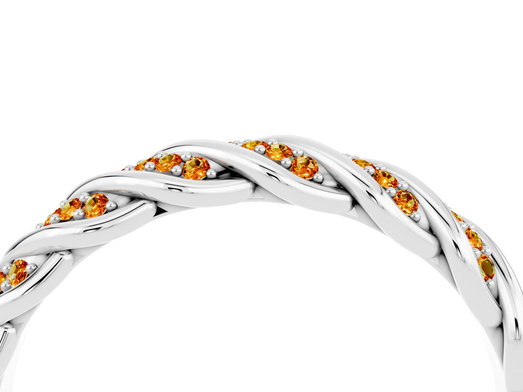Twisted Pavé Round Citrine Eternity Band in Platinum with Shared Prong Setting