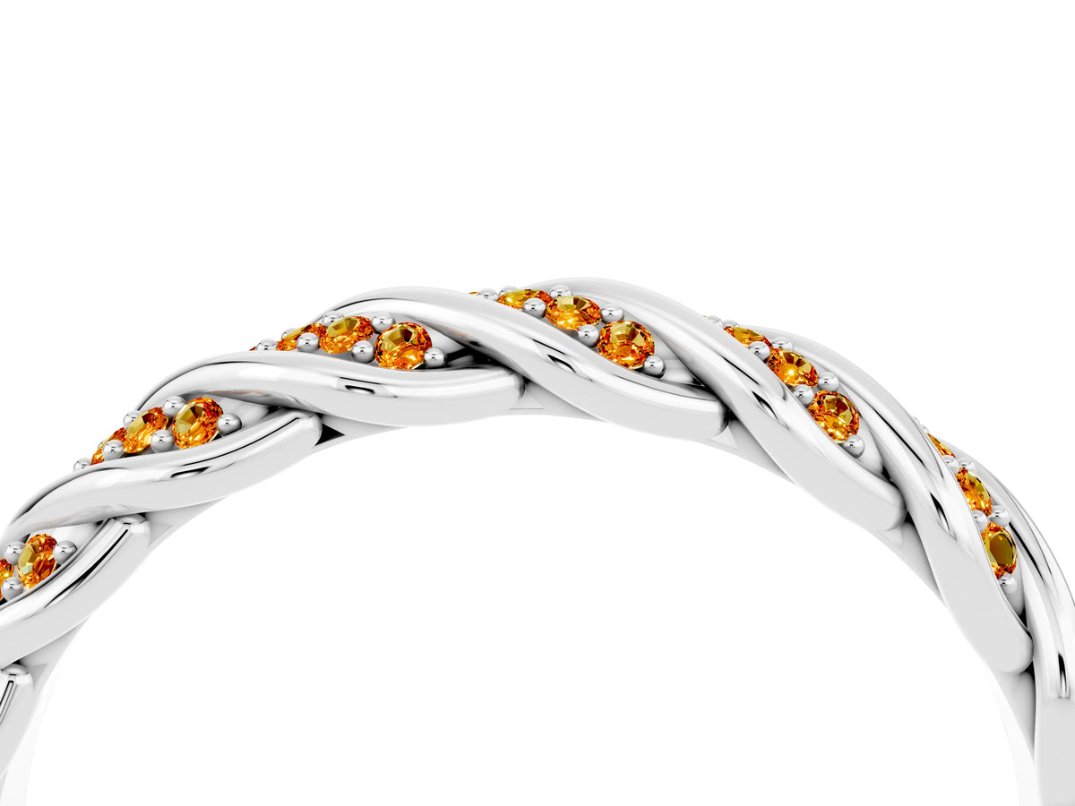 Twisted Pavé Round Citrine Eternity Band in Platinum with Shared Prong Setting