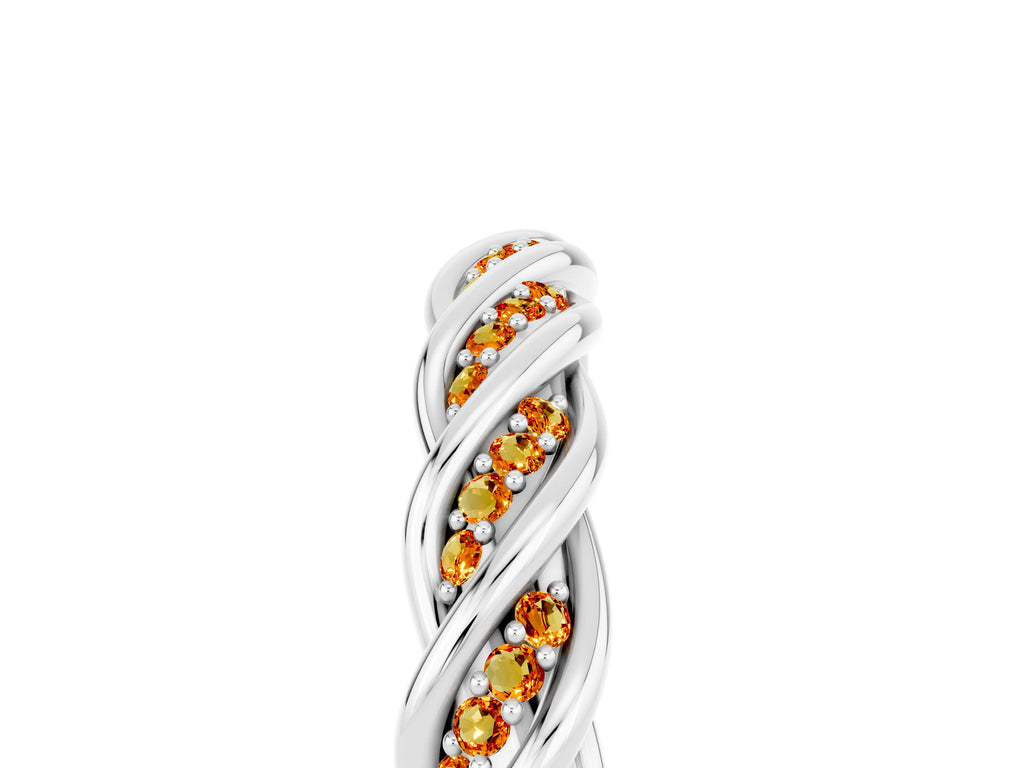 Twisted Pavé Round Citrine Eternity Band in Platinum with Shared Prong Setting