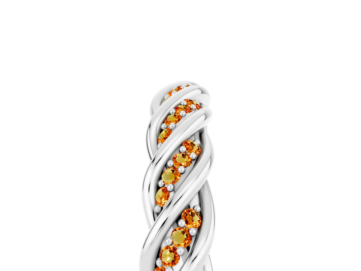 Twisted Pavé Round Citrine Eternity Band in Platinum with Shared Prong Setting
