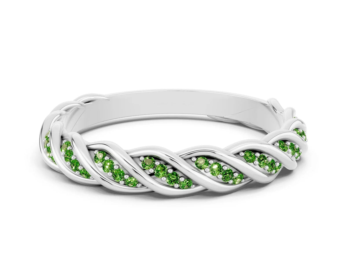 Twisted Pavé Round Peridot Eternity Band in Platinum with Shared Prong Setting 