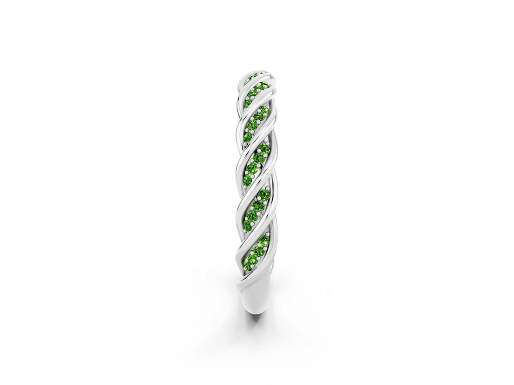 Twisted Pavé Round Peridot Eternity Band in Platinum with Shared Prong Setting