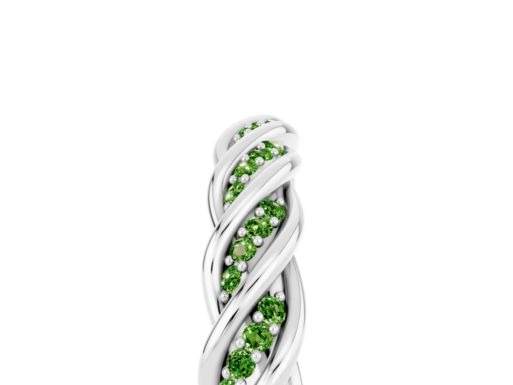 Twisted Pavé Round Peridot Eternity Band in Platinum with Shared Prong Setting
