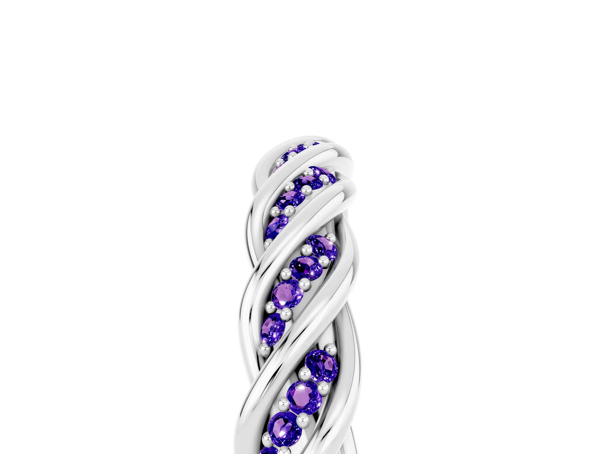 Twisted Pavé Round Tanzanite Eternity Band in White gold with Shared Prong Setting
