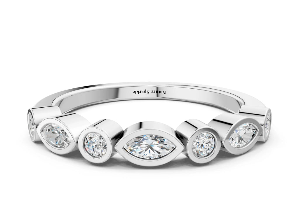 White gold Bezel Set Marquise and Round Diamond Stackable Band