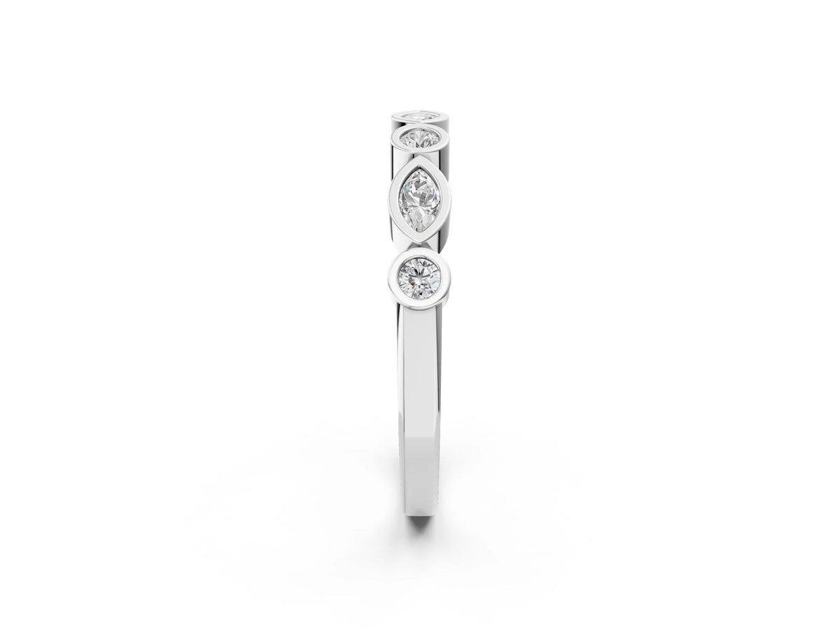 White gold Bezel Set Marquise and Round Diamond Stackable Band