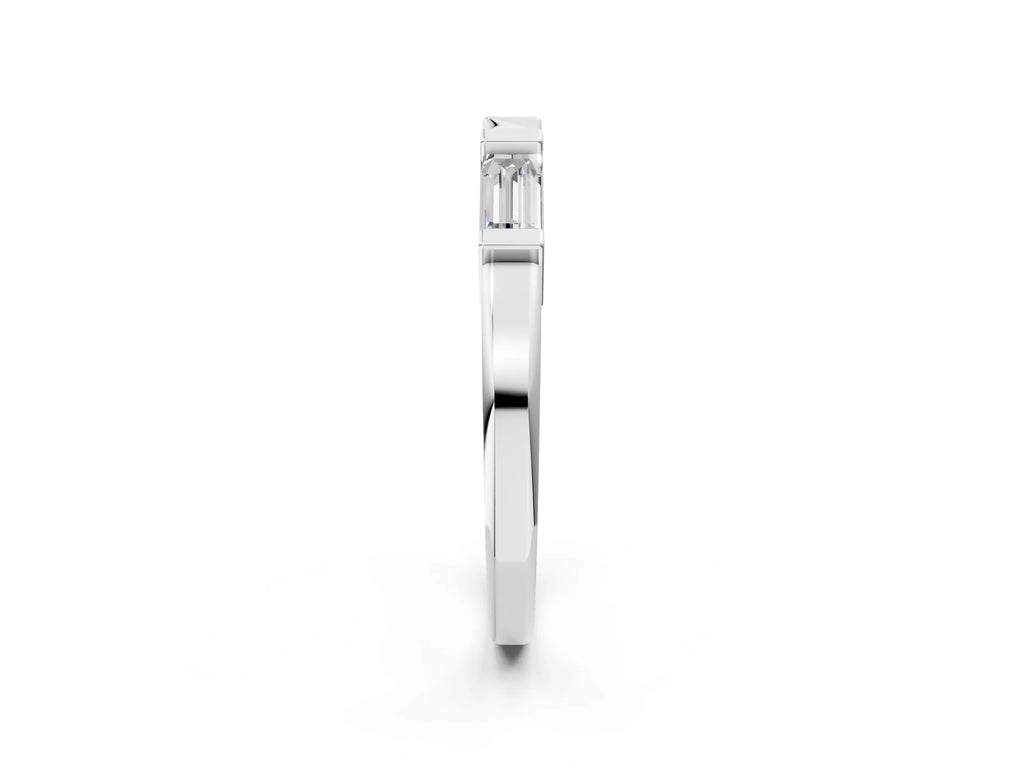 Silver Channel Set Baguette Diamond Flat Band with Bar Prong Setting