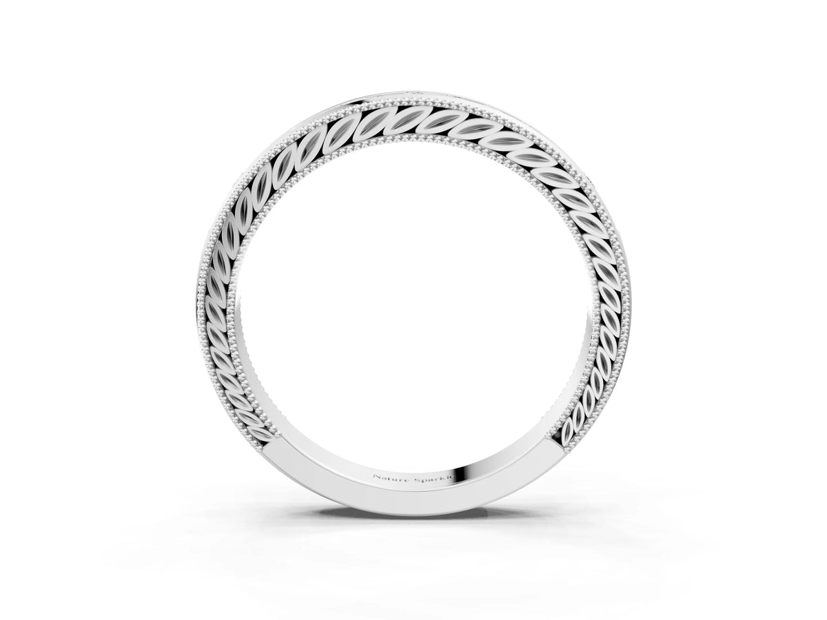 White gold Channel Set Round Diamond Milgrain Edge Wedding Band